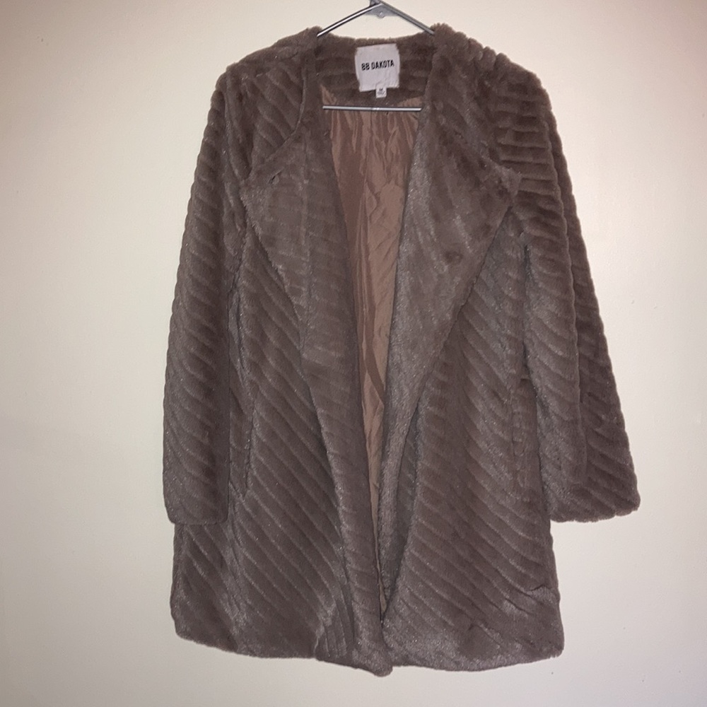 BB Dakota Brown Gray Faux Fur Swing Coat Vintage Teddy Winsford Jacket - Picture 4 of 12